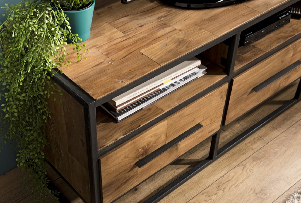 Meuble TV industriel 3 Tiroirs SIXTINE en bois et métal